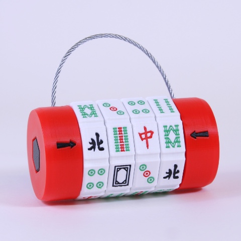 A custom-made padlock with multicoloured mahjong tile symbols.